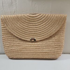 Tan Boho Straw Clutch